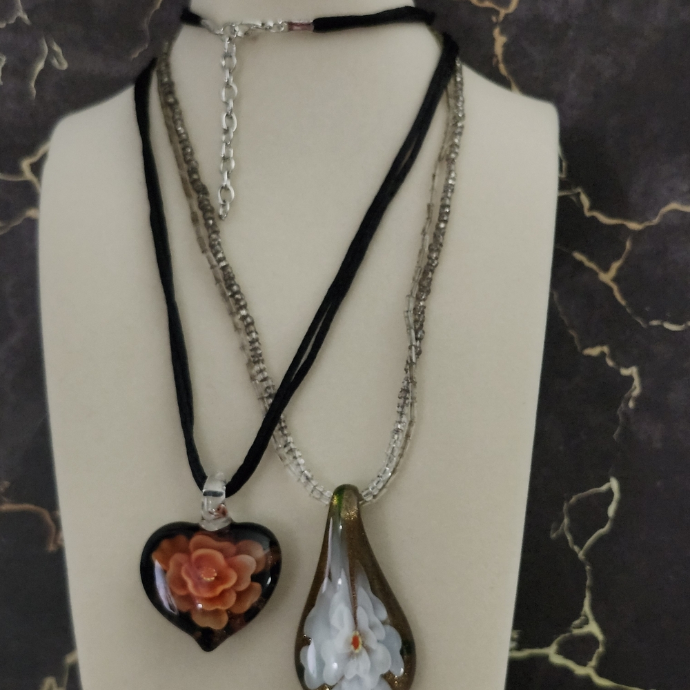 Art Glass Pendant Necklaces (Set of 2)